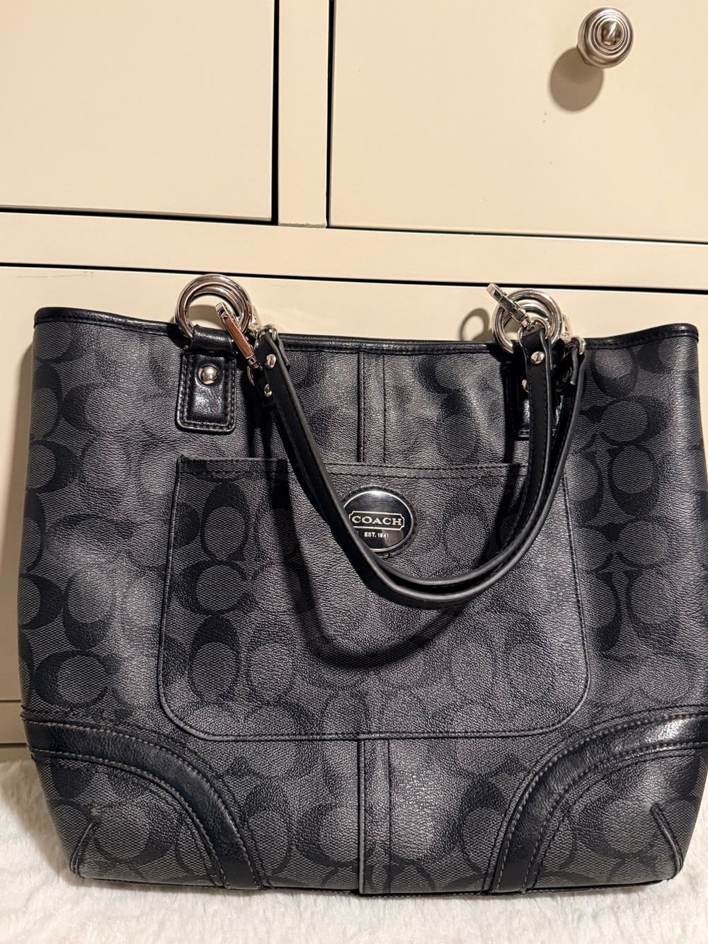 Coach Peyton Black Signature Tote Bag